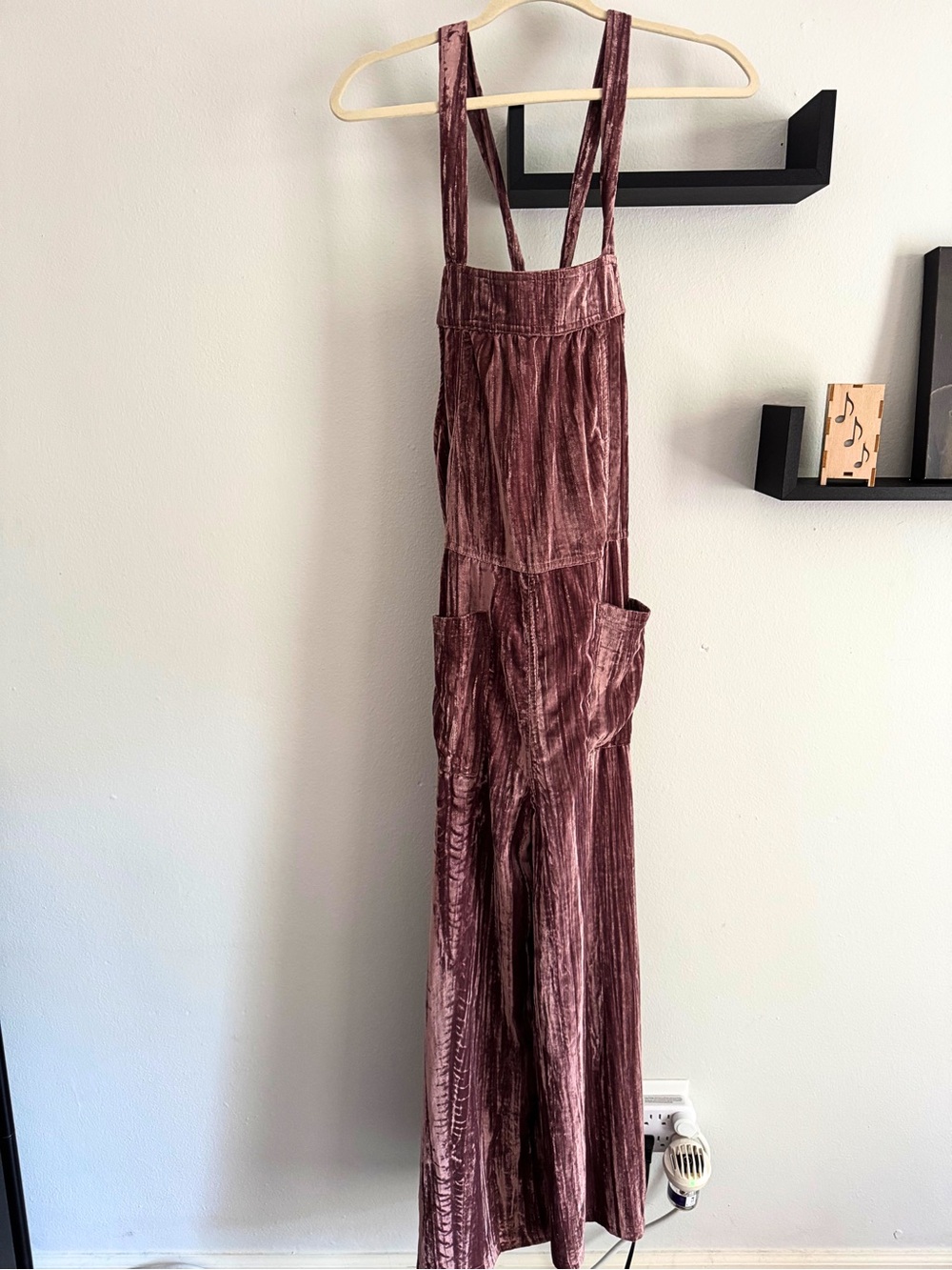 Natural Life Dakota Crushed Velvet Wide Leg Overalls Mauve
